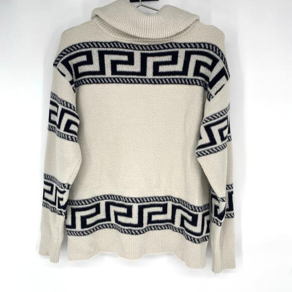 Aqua Greek Key Geometric Quarter Zip Sweater White Women's Size S - Picture 2 of 8